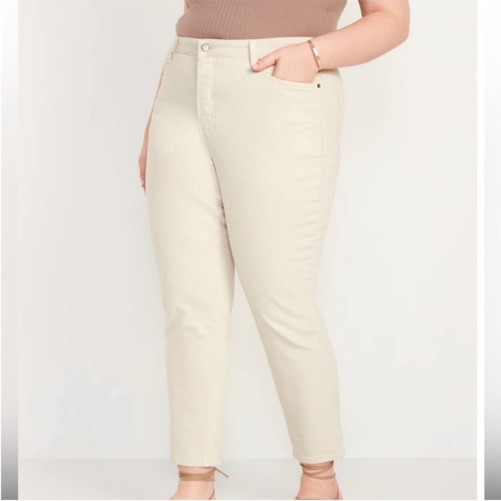 Old Navy NWT Cotton High-Waisted Button-Fly O.G. Straight Ankle Jeans Cream 18